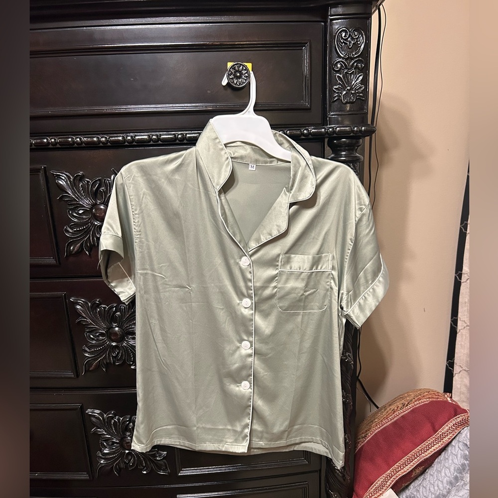 Silky Short Sleeve Button-Up Shirt